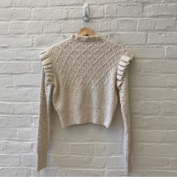 Zara || Bead and Pearl Ruffle Knit Cardigan Ivory Large - Picture 4 of 7